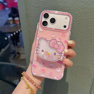 Coque de téléphone portable motif chat KT de dessin animé pour iPhone 17 Air 16 15 Pro Max avec support 3D, nœud mignon, anneau de maintien imprimé et coque arrière de style Ins - Product Image 4