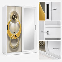 Armoire coulissante en acier avec miroir pleine longueur et panneau décoratif imprimé pour chambre moderne – Rangement de vêtements