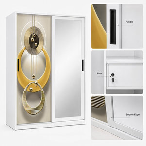 <span class=keywords><strong>Armoire</strong></span> <span class=keywords><strong>coulissante</strong></span> en acier avec miroir pleine longueur et panneau décoratif imprimé pour chambre moderne – Rangement de vêtements - Product Image 3
