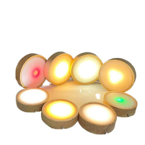 Solid Wood Led Small Night <b>Light</b> Luminous Round Wooden Lamp Crystal <b>Light</b> Base - Product Image 5