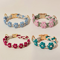 Collier pour chien tissé à la main en gros, personnalisé avec fleurs, réglable, avec étiquette nominative gravée, pour chiot