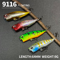 Leurre flottant de surface ABS 64mm 9g pour la pêche en lac, rivière, bateau - Cible : achigan, brochet, carpe, morue et leurres artificiels