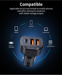 Thiết kế di động mô hình mới sạc nhanh điện thoại di động đa cổng 3 USB PD loại C sạc xe hơi - Product Image 5