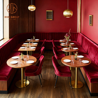 Luxuriöses Rotes Rundes Quadratisches Holz-Samt-Tisch-und-Stuhl-Set für Hotel, Café, Restaurant, Sofa-Sitzgruppe, Gastronomie-Möbel
