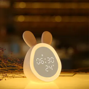 Led 토끼 램프 학습 수면 트레이너 만화 시간 토끼 알람 시계 실리콘 어린이 시계