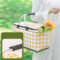 Panier de pique-nique isolé refroidisseur de panier de pique-nique pliable portable à isolation thermique avec couvercle et poignée en aluminium