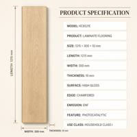 Plancher stratifié 1215x300x10mm surface lisse, résistance AC4, pour salle de bain, norme d'émission ENF, système de pose à clipser, qualité résidentielle I