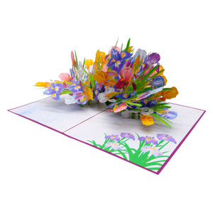 Cartes de vœux 3D pop-up personnalisées en papier découpé au laser, motif jardin d'iris coloré, fabrication artisanale – Marque Viet-craft pour la promotion - Product Image 1