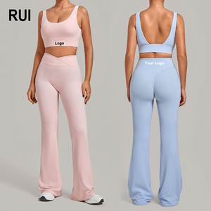 Conjunto Deportivo RUIQUWIN OEM de Cintura Alta para Yoga, Gimnasio y Running, Conjunto de Top Deportivo y Pantalones Acampanados para Mujer - Product Image 1