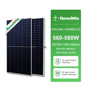 Renesola Topcon Solarpanels auf EU-Bauard schwarz 560 W 565 W 570 W zweiseitiges monokristallines N-Typ-Dach-Solarpanel 575 W 580 W