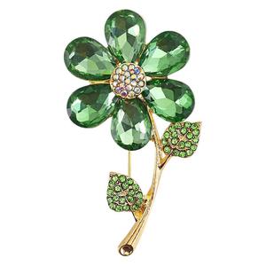 Broche de flor de trébol verde personalizado, diamantes de imitación de cristal, broches pequeños elegantes, mujeres de diseñador - Product Image 1