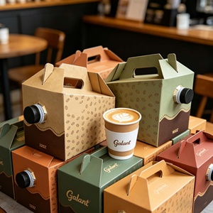 Caja de transporte corrugada desechable impresa a medida con asa, dispensador de bebidas a granel para llevar, dispensador de café O' <span class=keywords><strong>Joe</strong></span>, caja de viaje - Product Image 6