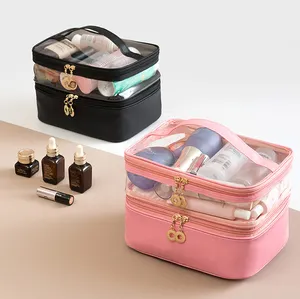Custom rpet Luxury Ziplock Clear Cosmetic Bags & Cases Makeup Pouch with Patches Make up Organizer