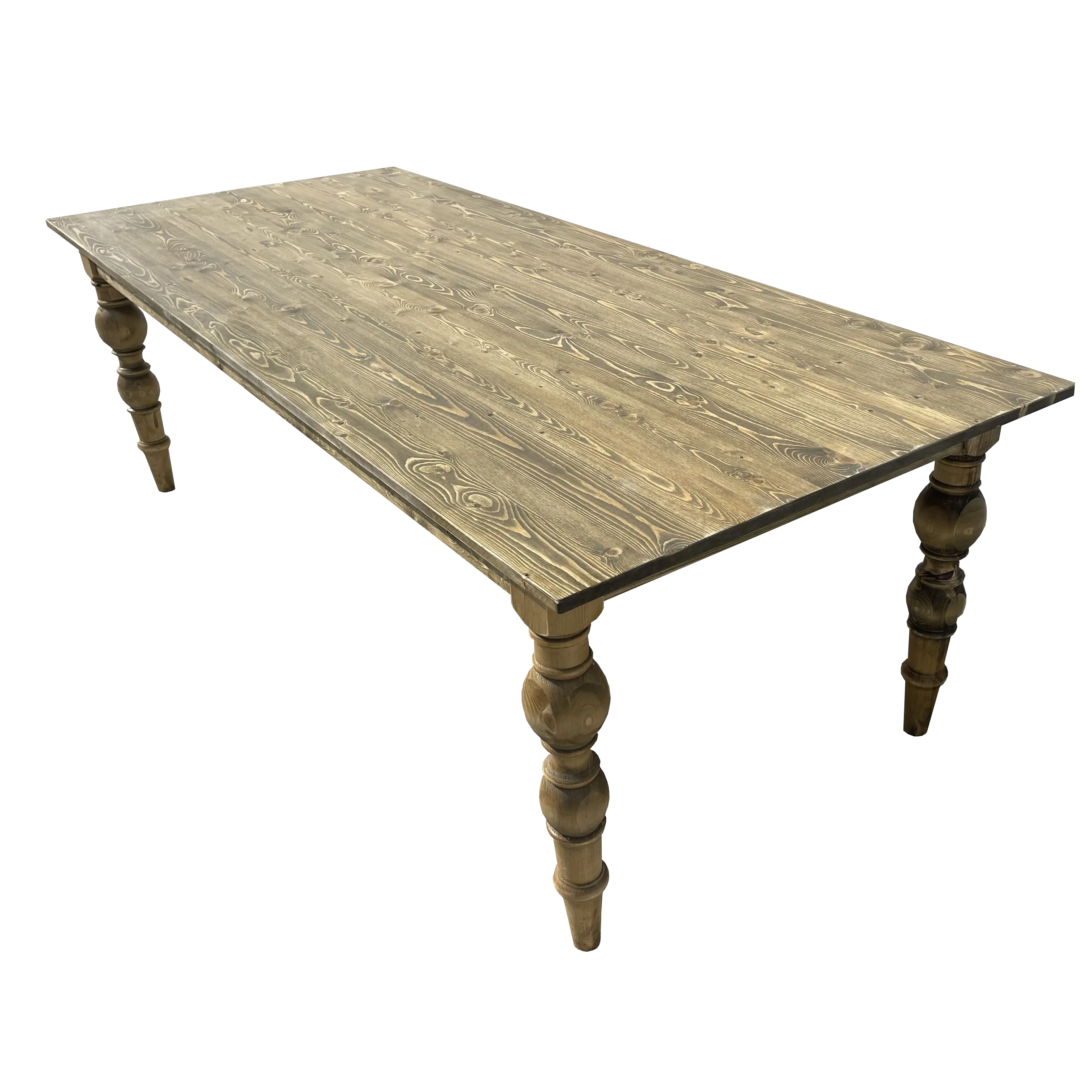Mesa de jantar de madeira vintage rústica com pernas curvas de mesa