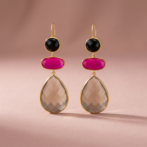 Boucles d'oreilles pendantes en argent sterling faites à la main avec pierres précieuses en quartz, style bohème, unisexes - Product Image 3