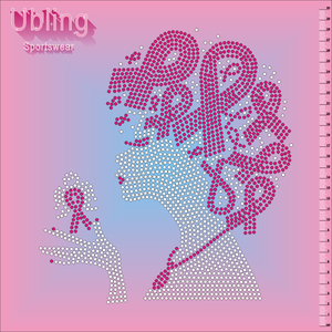 무료 샘플 블링 디자이너 핫픽스 라인 석 전송 디자인 핑크 리본 맞춤형 라인 석 모티프 티셔츠 - Product Image 1