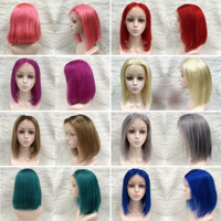 Perruque Lace Front Courte Brésilienne Colorée en Cheveux Humains Vierges Indiens, Modèle Bob, Cheveux Humains Mélangés, Meilleures Ventes en Gros