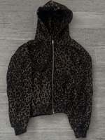 Ensemble de survêtement imprimé léopard guépard de qualité supérieure, logo personnalisé, streetwear, fermeture éclair en strass, survêtement 100% coton, survêtement noir