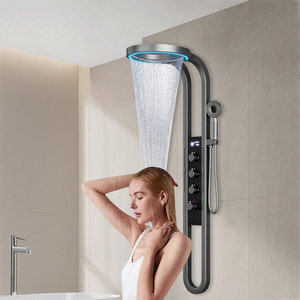 Top 1 High End Back Jet Spa Massage Wall Mounted Shower System <strong>Grey</strong> LED Display Mixer Smart Bathroom Waterfall Rain Shower <strong>Panel</strong> - Product Image 1
