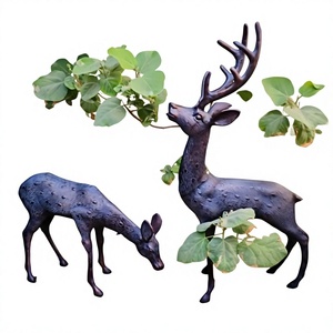 Juego de Ciervos de Bronce de Tamaño Real Hechos a Mano, Escultura Decorativa de Reno con Astas Fundidas a Mano para Navidad, Artículos de Decoración para Exteriores - Product Image 1