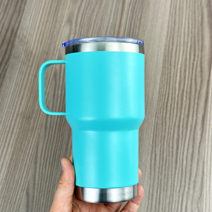 20oz Green Powder Coated Stainless Steel Travel Tumbler <b>with</b> Handle and Magnetic Lid for Hot and Cold Drinks on the Go - Product Image 6