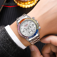 Jam Tangan OEM Logo Kustom Sederhana Modis Berkualitas Tinggi Mesin Quartz Baja Anti Karat Kaca 43mm 3ATM Tahan Air Berlian Hadiah DIY