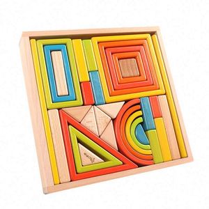 Stem Toy Kids Ideal Gift 33Pcs Colorful Stacking <b>Rainbow</b> Building Blocks in a <b>Wooden</b> Box - Product Image 4