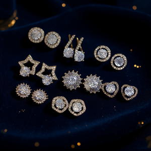 Boucles d'oreilles plaquées or blanc avec strass en cristal, coupe ronde brillante, forme étoile, pour femmes, bijoux classiques à la mode pour les fêtes - Product Image 2