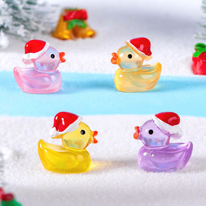 Miniature Toy Cartoon Figurine Cute Glow Christmas Hat <b>Mini</b> Duckling <b>Mini</b> Resin Garden Desktop Ornaments for Cute Home Decor - Product Image 2