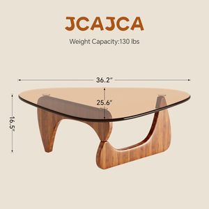 <span class=keywords><strong>Table</strong></span> basse pour salon, style moderne du milieu du siècle, avec plateau en verre et structure en bois, 36 pouces, marron/noyer, marque JUNHENG - Product Image 2