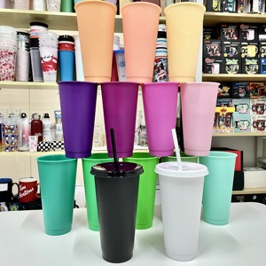 Gobelets en plastique rigide PP réutilisables transparents et givrés de 24 oz pour café glacé, boissons froides, avec couvercle et paille – Vente en gros pour fêtes - Product Image 2