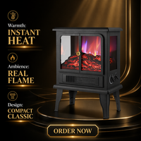 Cheminée électrique autoportante en métal 1800W avec LED 3D, chauffage portable pour intérieur, usage domestique et hôtelier, thermostat réglable, design moderne