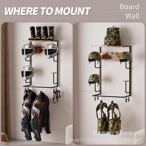 Wall Mounted Helmet <b>Rack</b> With <b>Shelf</b> 5 Layers Punch Free Storage For Motorcycle Safety Cycling Rugby Helmets And Clothes - Product Image 2