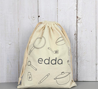 Sac en toile de coton à cordon de serrage réutilisable pour l'emballage et le rangement des ustensiles de cuisine, avec logo personnalisé imprimé