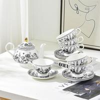 Service à thé en céramique et porcelaine OEM classique avec motif floral pour hôtels et restaurants de luxe, vente en gros