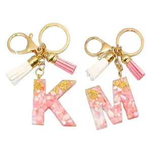 Glitzer 26 Alphabet Kristall Pink Stone Tassel Schlüsselanhänger schlüssel DIY Schlüsselanhänger zubehör PVC Harz Initialbuchstaben Schlüsselanhänger