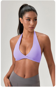 Women Halter Twist Front Deep V Sports Bra Removable Padded Low Impact Yoga Crop Top Buttery Soft Pilates Workout Bra OEM ODM - Product Image 4