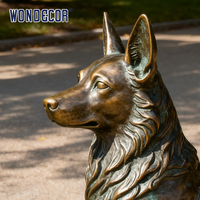 Statue de chien berger en bronze patiné antique, sculpture d'art d'extérieur