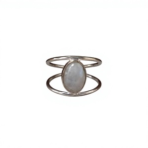 Dainty Natural Rainbow Moonstone Oval Gemstone <b>Ring</b> 925 Sterling <b>Silver</b> Fashion Geometric Bezel <b>Set</b> Daily Wear - Product Image 1