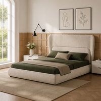 Lit de rangement Queen haut de gamme en tissu rembourré avec vérin à gaz et tête de lit capitonnée extra large pour chambre à coucher