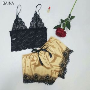 Conjunto de Lencería Sexy de Encaje y Satén para Mujer 2026, Top Halter + Pantalones Cortos con Cintura Elástica, Pijama Talla Grande para Verano - Product Image 6