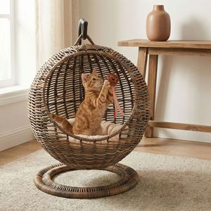 Hamac pour chat en rotin tressé semi-fermé, <span class=keywords><strong>panier</strong></span> suspendu pour chat, pour cage, utilisation en intérieur, respirant pour l'été - Product Image 6