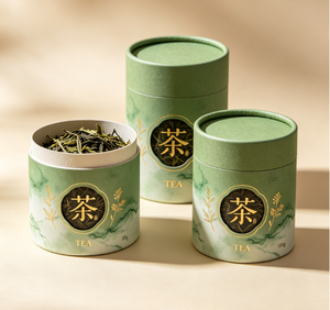 Green Tea Packaging Tube With Gold <b>Foil</b> Design Recyclable Craft Paper Cylinder Loose Leaf Tea <b>Container</b> - Product Image 4