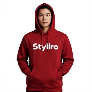Sweat-shirt à capuche rouge pour homme Styliro, coupe classique, 100% coton, tricot uni, décontracté, avec logo sur le devant, poche, respirant, séchage rapide - Product Image 1