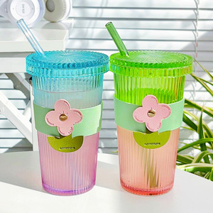 Vente chaude 15 OZ <span class=keywords><strong>pas</strong></span> <span class=keywords><strong>cher</strong></span> clair brillant tasse en <span class=keywords><strong>verre</strong></span> à rayures <span class=keywords><strong>avec</strong></span> <span class=keywords><strong>paille</strong></span> en <span class=keywords><strong>verre</strong></span> et couvercle en <span class=keywords><strong>verre</strong></span> pour l'été - Product Image 2