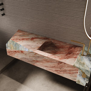 Villa luxury high-end customized luxury stone rock slab integrated seamless basin bathroom cabinet - Product Image 2