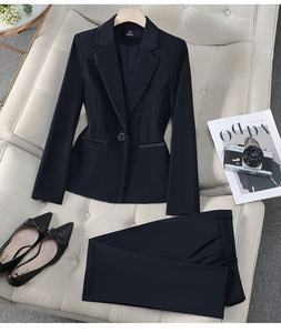Ensemble de tailleur pour <span class=keywords><strong>femme</strong></span> en 2 pièces, blazer cintré à un bouton et pantalon droit, tenue de travail formelle - Product Image 3