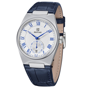 Montre à quartz analogique pour homme Benyar, boîtier en alliage de 12 mm, boucle en acier inoxydable, bracelet en cuir, étanche, calendrier, aiguilles antiques de 40 mm - Product Image 5