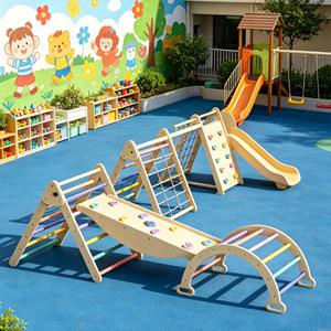 Wooden Indoor Climbing <b>Frame</b> For Toddlers Montessori Folding Play Set With Colorful <b>Ladder</b> For Kids Gym Or Living Room - Product Image 2