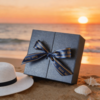 Boîte cadeau de luxe à double porte avec ruban, boîte d'emballage en carton bleu marine pailleté pour les cadeaux de mariage, les chocolats, les cosmétiques